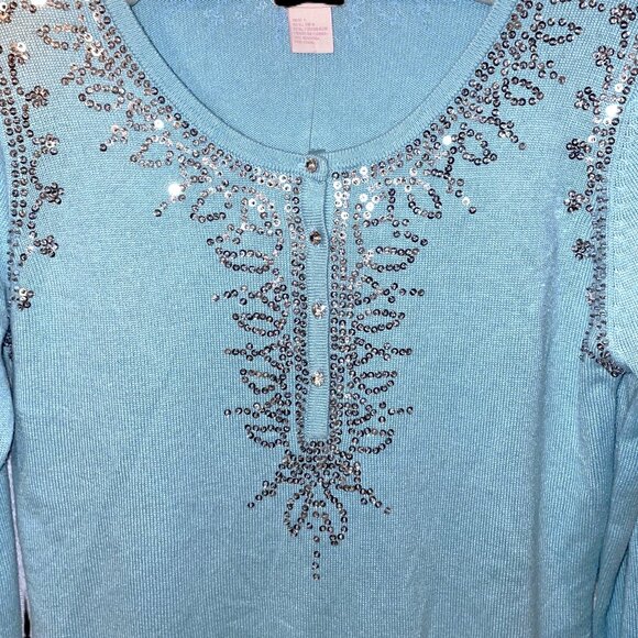 NWOT Size Large Central Park West Cashmere & Silk Women's Sequined Sweater - Picture 3 of 6